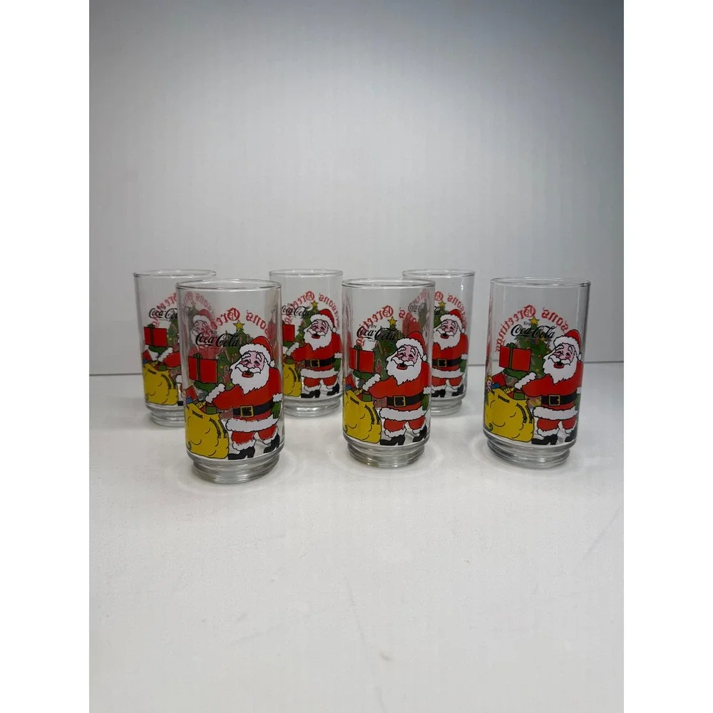 Set of 6 McCrory 100th Anniversary Coca-Cola Christmas Tumbler Glasses‎ Vintage